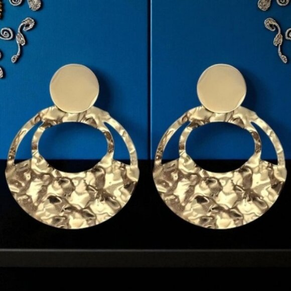 🆕Hammered Statement Circle Earrings 18K Gold Plated Stainless Steel Bold Chic - Picture 10 of 12